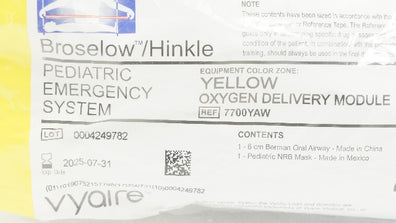 Vyaire 7700YAW Broselow/Hinkle Emergency System Yellow Oxygen DeliveryModule